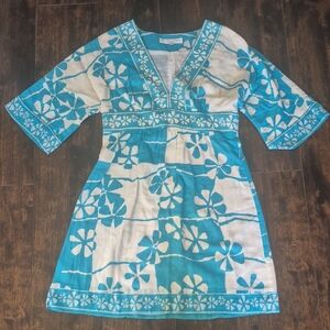 TRINA TURK floral gauze dress 10 M Hawaiian Tropical 3/4 Sleeve Sheath Medium